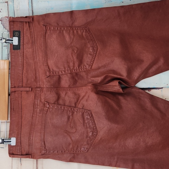 AG Farrah High Rise Ankle Skinny Coated Leatherette Jean, Rich Crimson - Picture 6 of 9